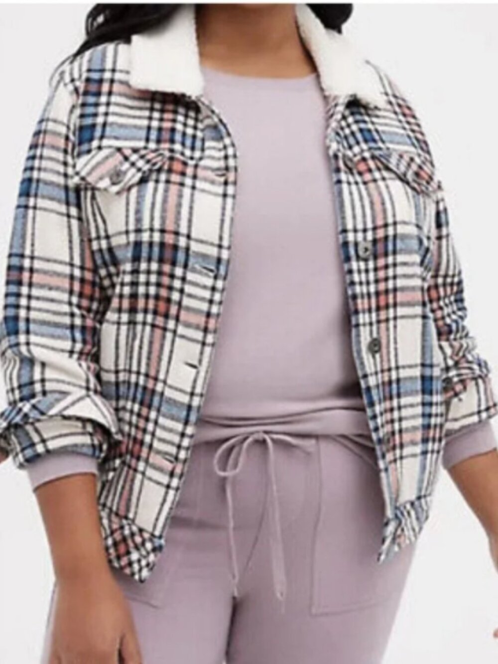 Torrid Plaid Sherpa Trim Trucker Jacket Size 3x (22-24) Outdoors Western NWT